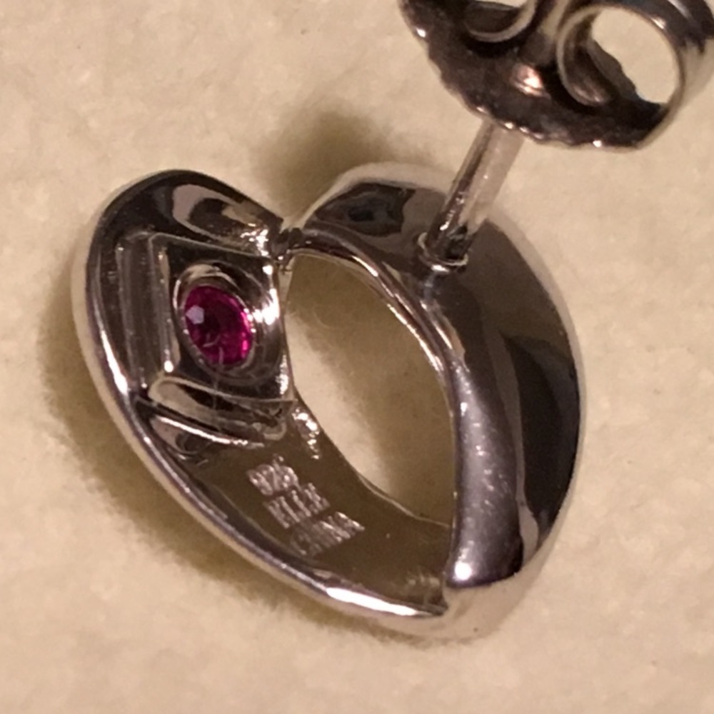 Sterling Silver Elle heart shape earrings w/ruby.